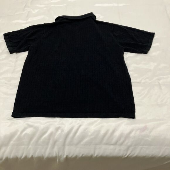 Tasso Elba Linen Blend Polo Shirt Large Black Short Sleeve Textured Golf Classic - Picture 4 of 5